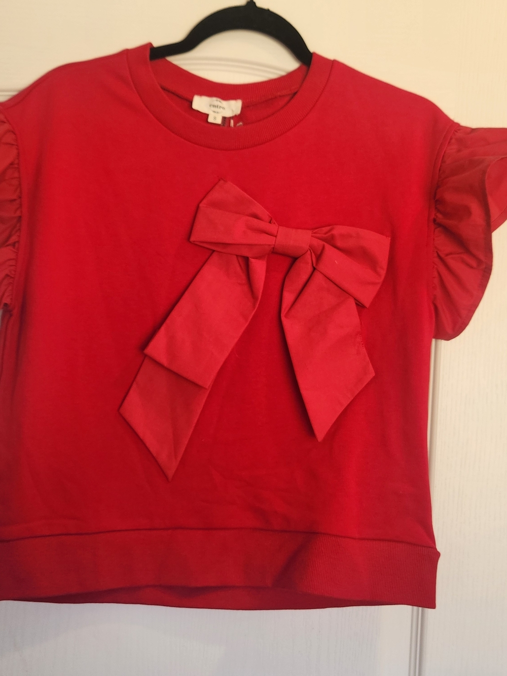 entro Red Bow-Accent Short Sleeve Top BNWT